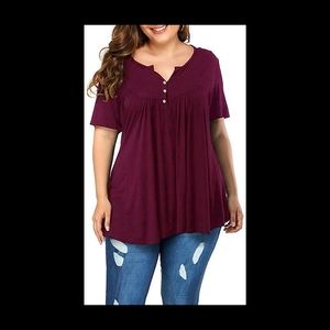 Plus Size Henley V Neck Button up Tunic Tops
